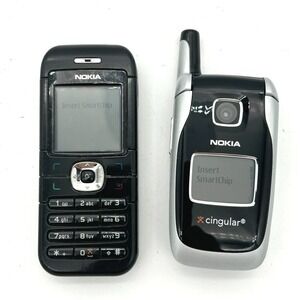 VTG Bundle of 2 Nokia Cell Phones w/Flip Phone and Chargers Powers On Needs SIM